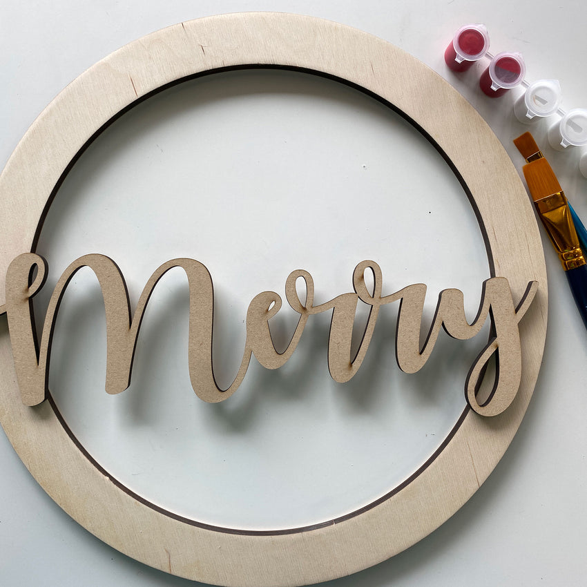 3D Wood Sign Kit ~ Merry Holiday Wreath