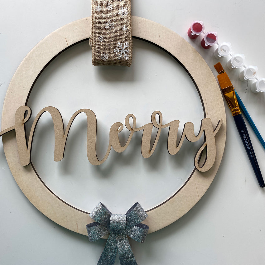 3D Wood Sign Kit ~ Merry Holiday Wreath